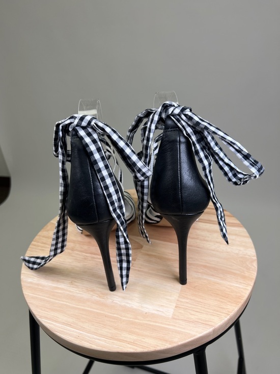 Gianni Bini Black and White Striped Gingham Polka Dots Strappy Heels Size 9 - Picture 10 of 14